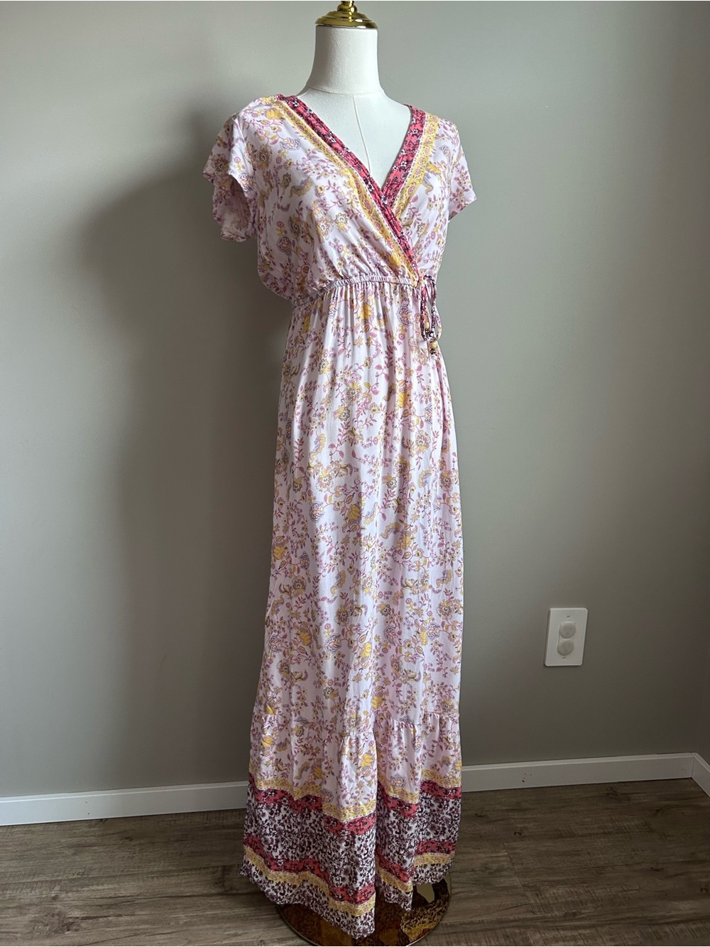 Prairie Floral Pink yellow Boho Maxi Dress country dainty feminine garden summer